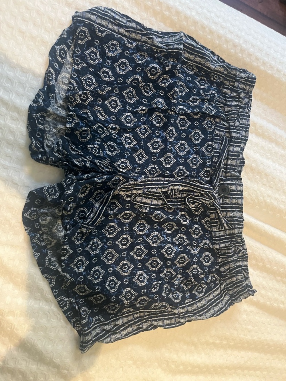 Liverpool Navy and White Printed Elastic-Waist Shorts